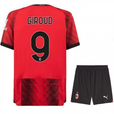 Camisola AC Milan Giroud 9 Criança Equipamento Principal 2023-24 Manga Curta
